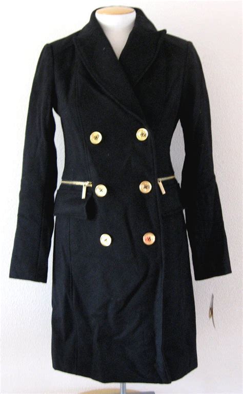 michael kors black coat with gold buttons|michael kors black winter coat.